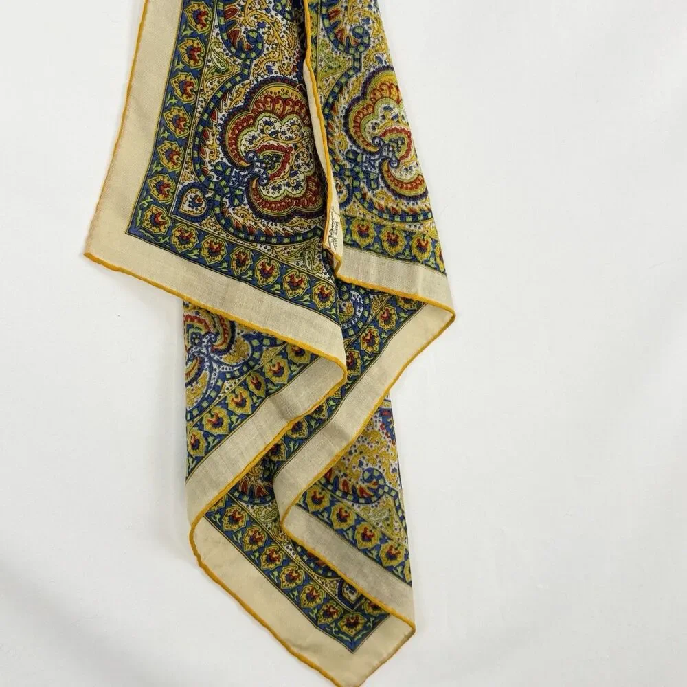 VTG BURMEL HAND-ROLLED ALL WOOL SQUARE SCARF PAISLEY ABSTRACT 24